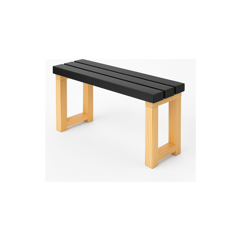 Banco De Madera Estilo Minimalista  Asiento Negro