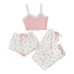 Pijama Mujer 3 Piezas - Polera, Short Y Pantalón Largo