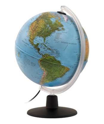  Globo Terráqueo 25 Cm Con Luz Led Modelo Gaia Azul Claro Negro