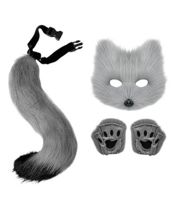 Disfraz Therian Set Máscara Patitas Y Cola - Hallowen Gris Única