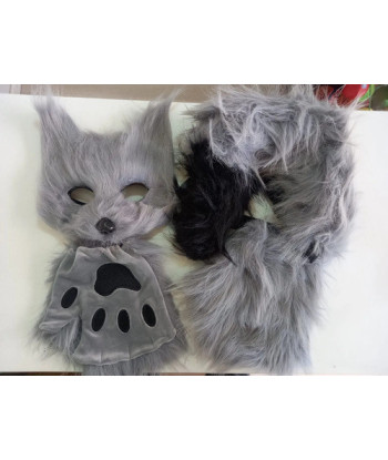 Disfraz Therian Set Máscara Patitas Y Cola - Hallowen Gris Única